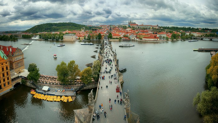 Charles Bridge over Vltava River in Prague, Czech Republic