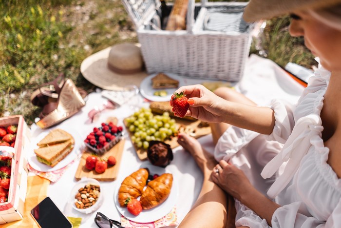 Picnic with Strawberries and Croissants