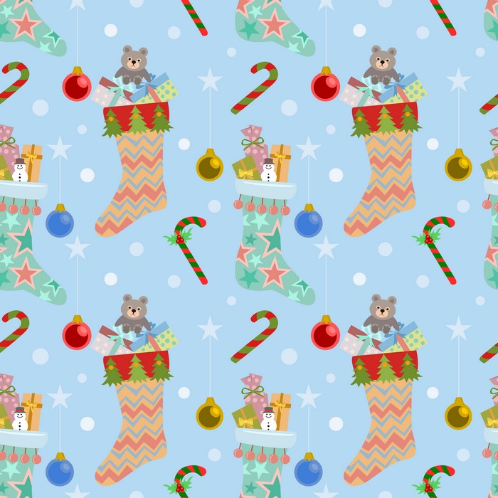 Christmas Stockings with Gifts and Ornaments Texture