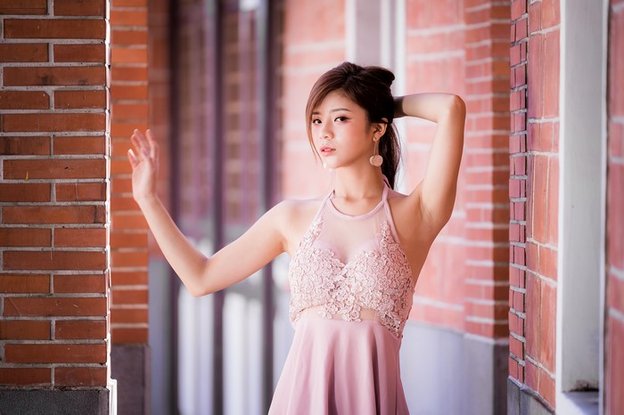 4K Portrait of Asian Woman in Pink Dress
