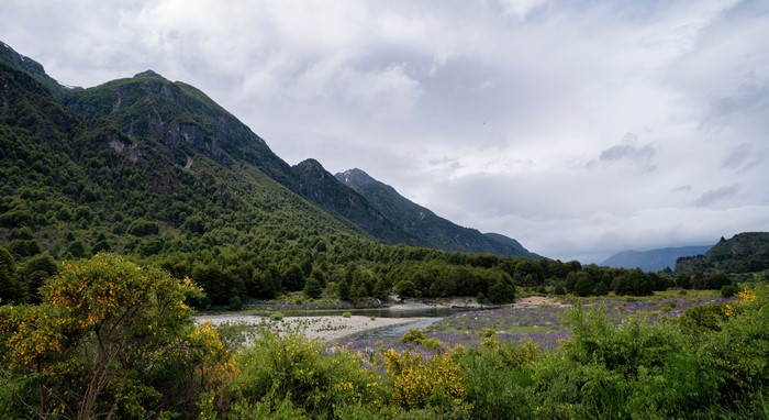Mountains and River in Patagonia, Chile