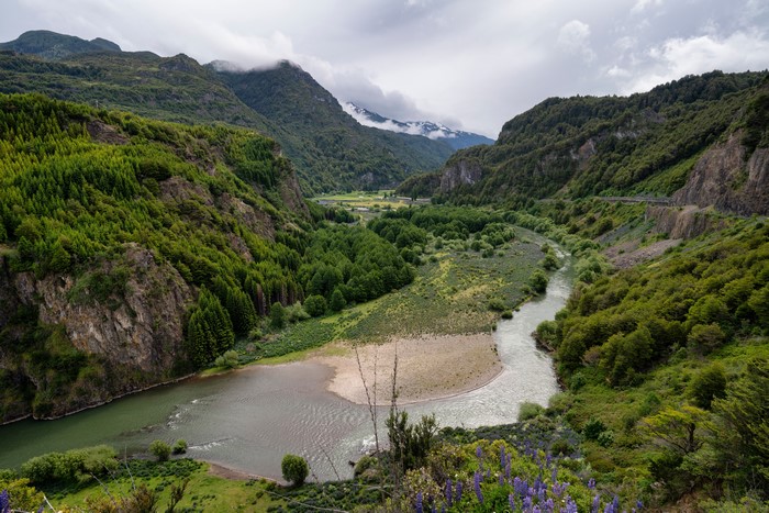 Patagonia, Chile: Mountains, River, and Clouds