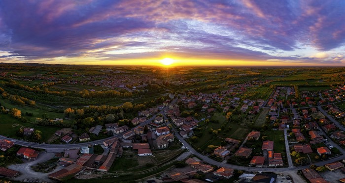 Panoramic sunset over Rivanazzano Lombardia, Italy