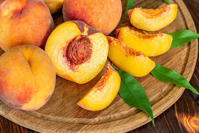 Peaches on a cutting board