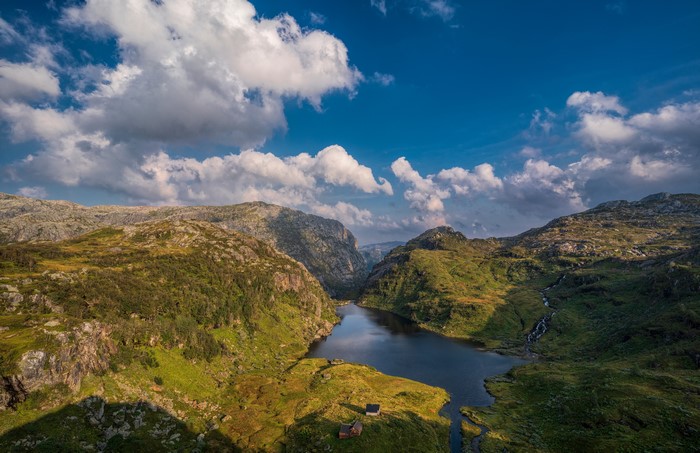 4K Norway Mountains and Fjord with Clouds