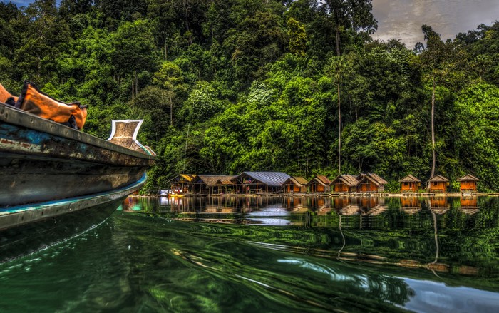 Floating bungalows on Cheow Lan Lake, Khao Sok National Park, Thailand