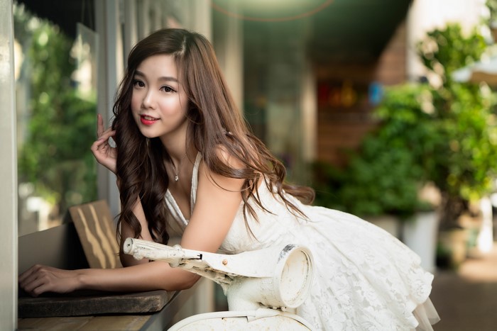 4K Portrait of Asian Woman in White Dress