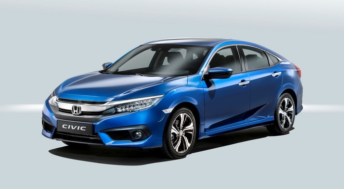 Blue Honda Civic Sedan on Gray Background