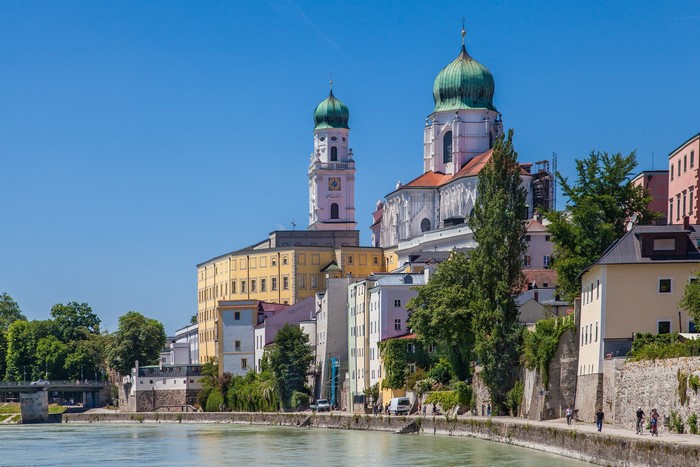 Passau Riverside with St. Stephen's Cathedral in Bavaria