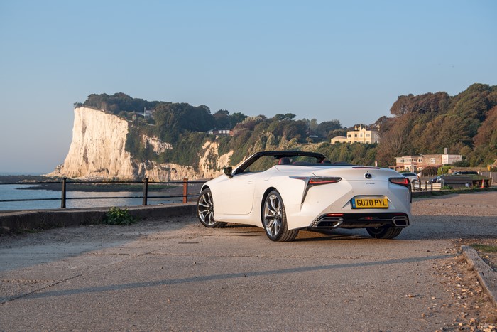 White Lexus LC 500 Convertible on UK coast