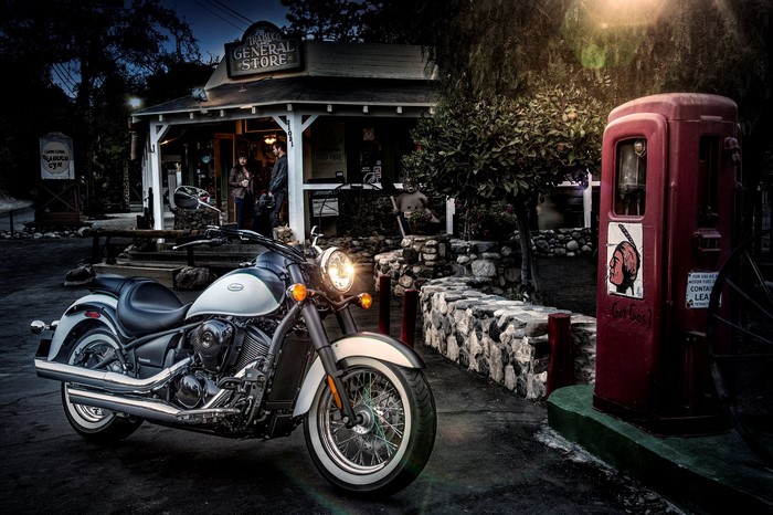 Kawasaki VN900 Vulcan Classic Motorcycle at Old Gas Station