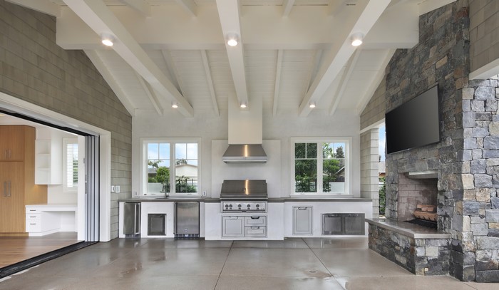 Outdoor Kitchen with Fireplace and TV