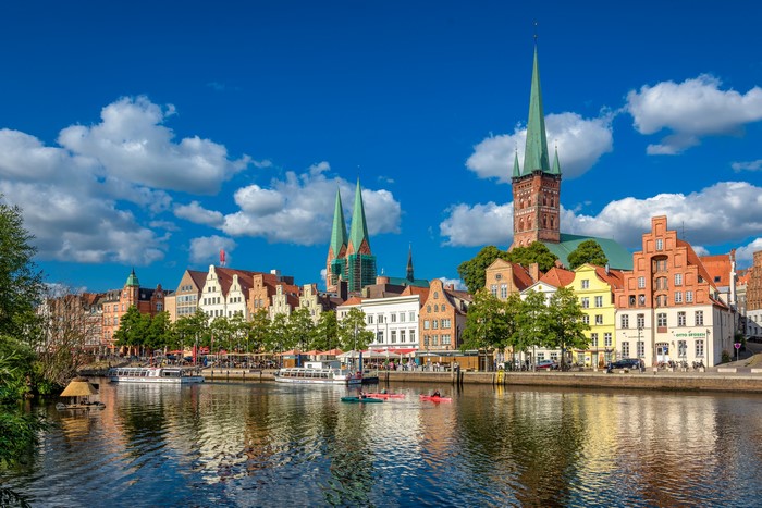 Lübeck skyline with river and churches