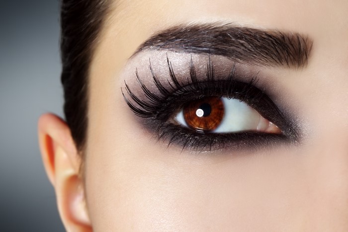 Closeup of a woman's eye with dramatic makeup