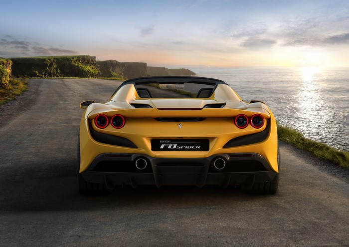 Yellow Ferrari F8 Spider back view