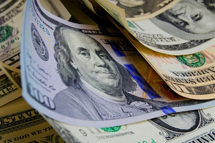 US Dollar Bills: 100, 10, and 1 Dollar Notes