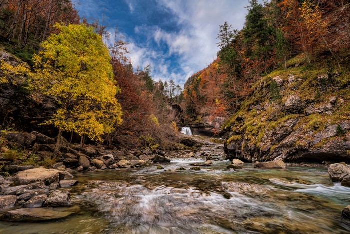Autumn river in Monte Perdido National Park, Spain