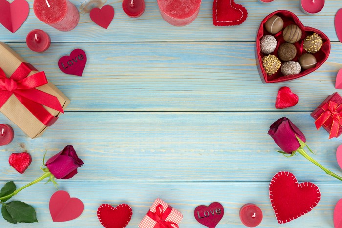 Valentine's Day Flat Lay with Chocolates and Candles