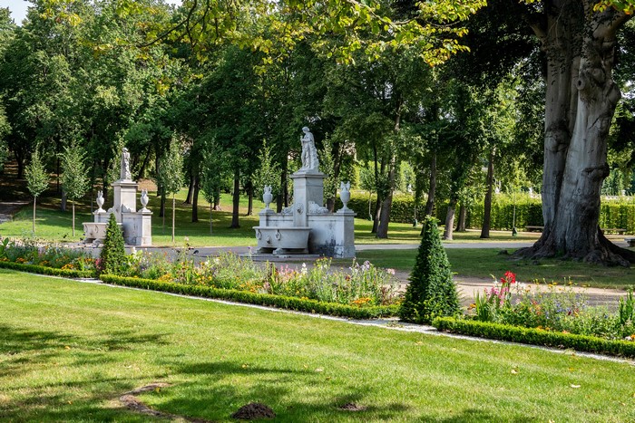 Park Sanssouci, Potsdam, Germany with Sculptures and Trees