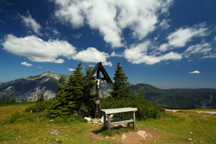 Gatterlkreuz in Austria with Mountains and Clouds