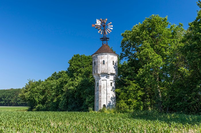Water tower with windmill in Northrhine-Westphalia, Germany
