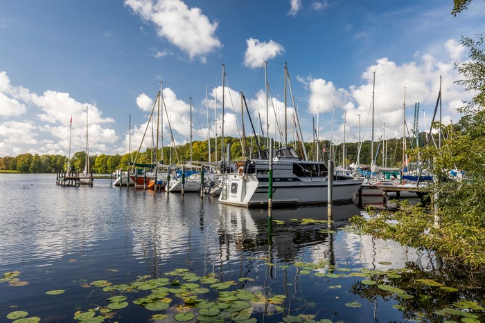 Yachts docked on Tegeler See in Berlin, Germany