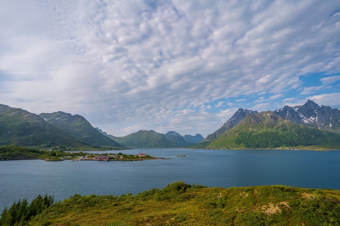 Norway Lofoten Mountains Fjord Clouds
