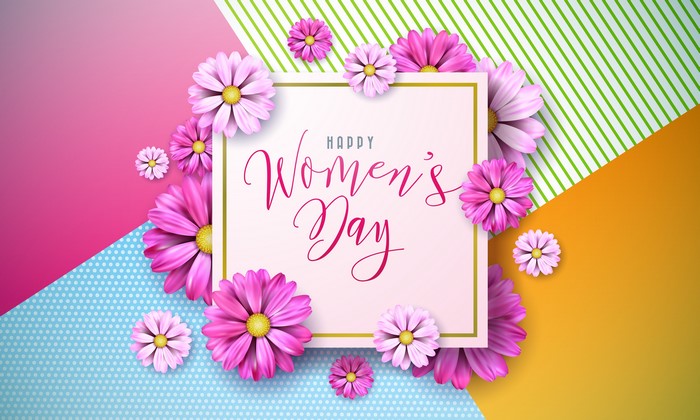 Happy Women's Day text with flowers