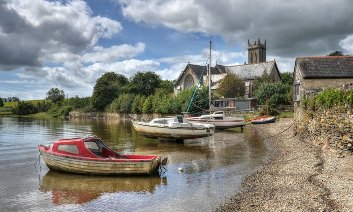 Boats on the River Tavy at Bere Ferrers, England