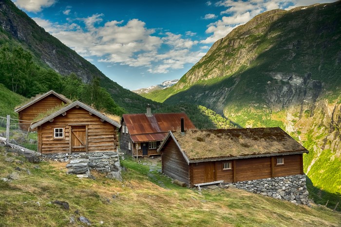 4K Norway Mountains Vestlandet Houses