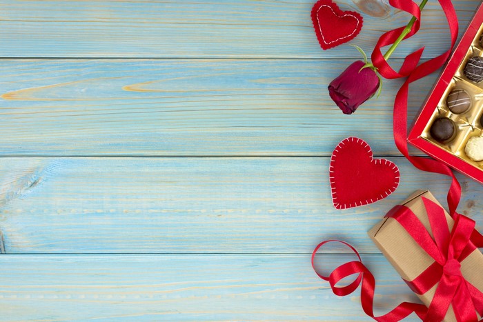Valentine's Day gift box with rose and hearts