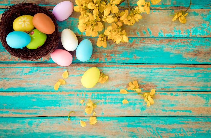 Easter Eggs on Distressed Wood Planks