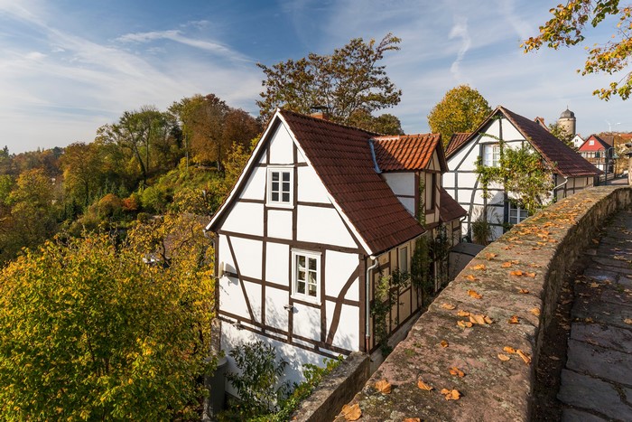 Half-timbered houses in Warburg, Germany during Autumn