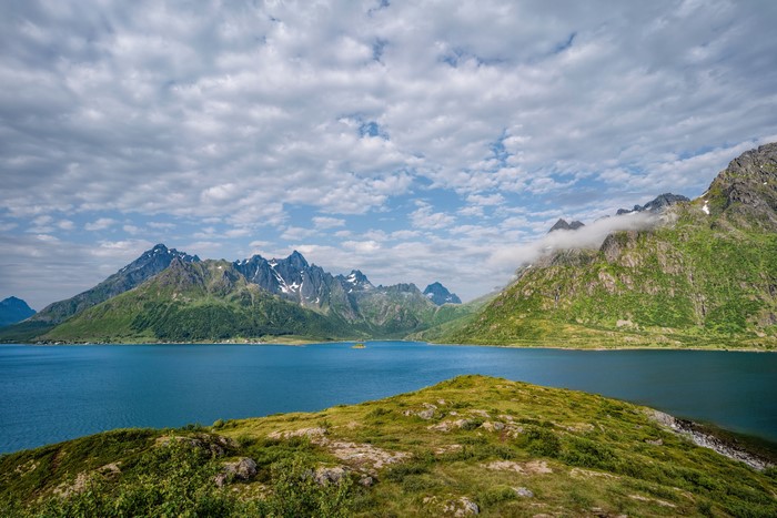 Mountains and a lake in Lofoten, Norway