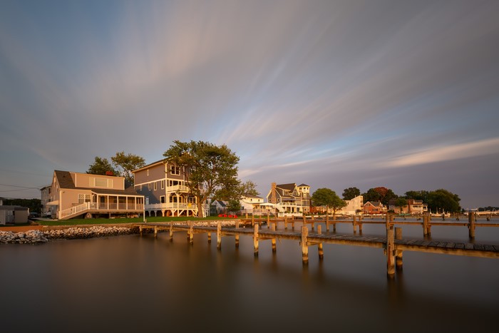 Houses on Middle River with a long pier