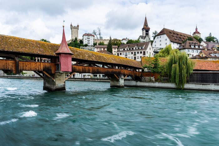 Chapel Bridge over Reuss River in Lucerne, Switzerland