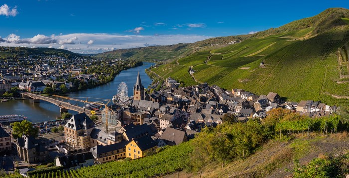 Bernkastel-Kues Germany Panorama with Moselle River and Vineyards