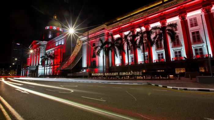 National Gallery Singapore at Night with Light Trails