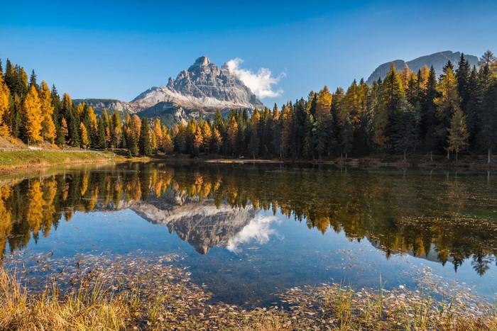 Lake Antorno in Dolomites, Italy during Autumn
