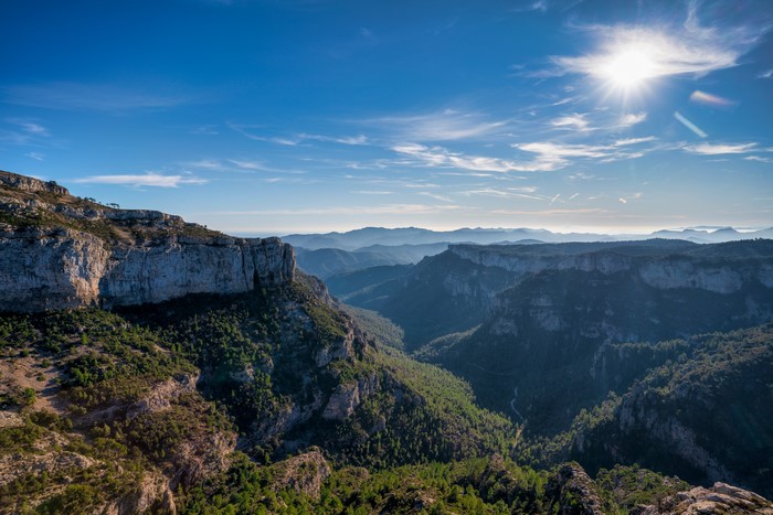 Mountains and valleys in Catalonia, Spain under a bright sun