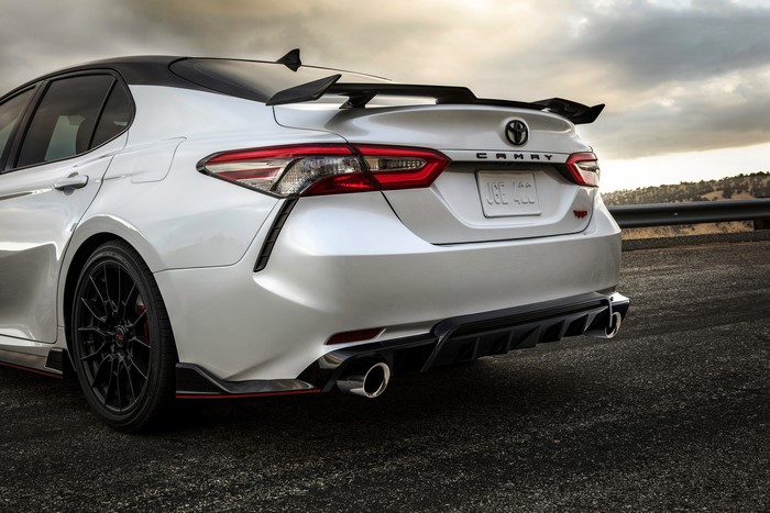 White Toyota Camry TRD Sedan Rear View