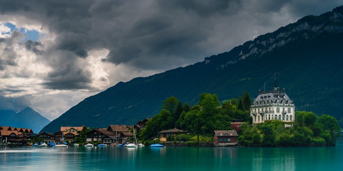 Lake Brienz, Switzerland with Mountains and Houses