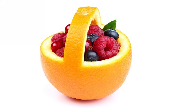 Orange basket filled with berries