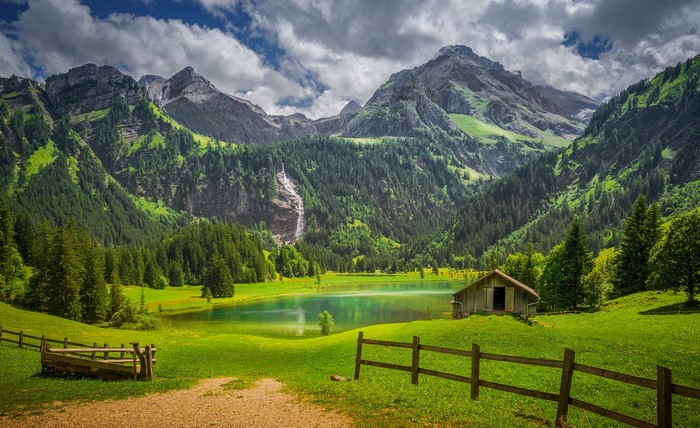 Lauenen Lake and Bernese Alps Landscape