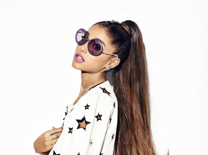 Ariana Grande with Star Jacket and Heart Sunglasses