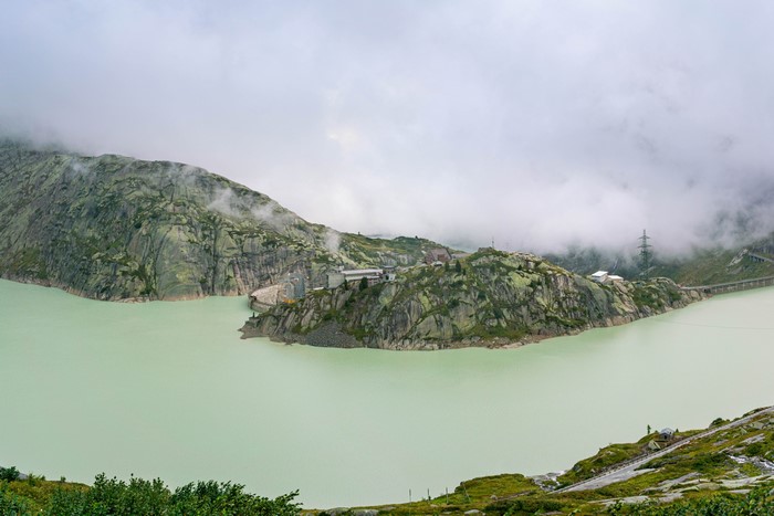 4K Lake Grimsel Switzerland Fog Crag