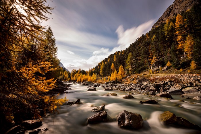 Autumn River in Val Roseg, Switzerland