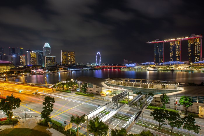 Singapore skyline at night with Marina Bay Sands