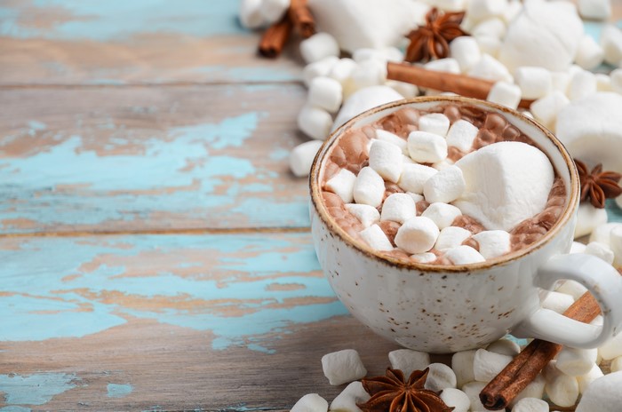 Hot chocolate with marshmallows and cinnamon