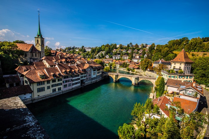 4k, Switzerland, Bern, Houses, Rivers, Bridges, From Above, Hd 